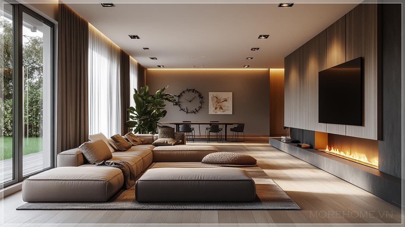 Phòng khách biệt thự hiện đại mang phong cách Bắc Âu, thanh lịch và tối giản